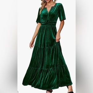 Velvet V neck maxi dress